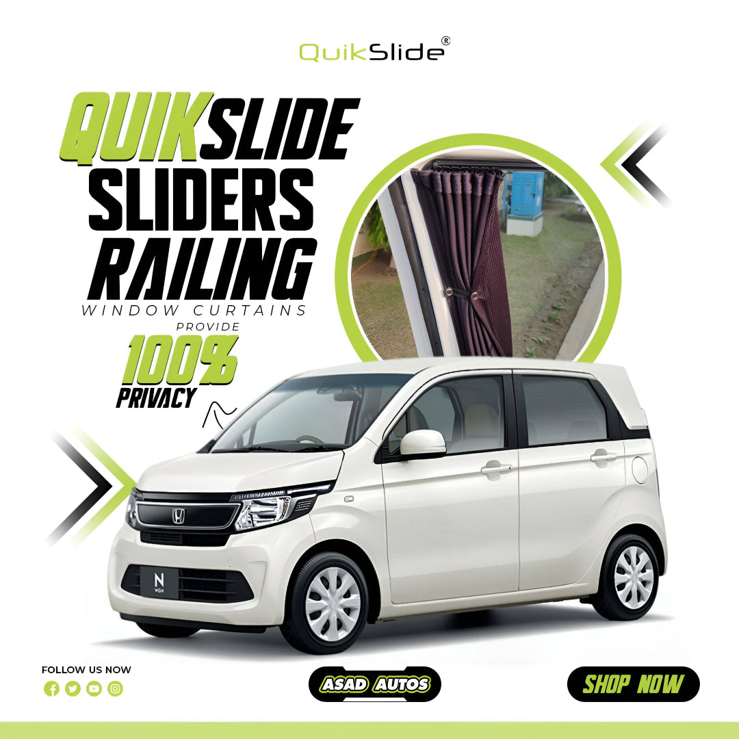 QuikSlide Sliders Railing Curtains for Honda N-WGN 2013-2019 1st Gen premium car window curtain set installed on side windows