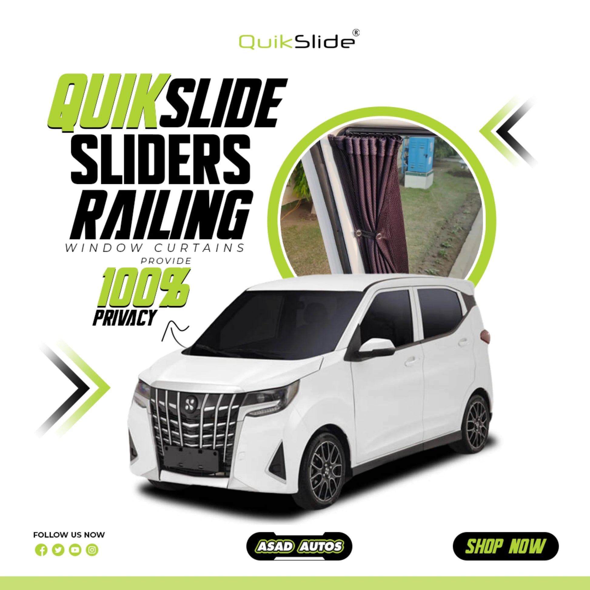 QuikSlide Sliders Railing Curtains for Honri Boma EV Gen1 2024–2025 car window sun shades with UV protection and privacy coverage