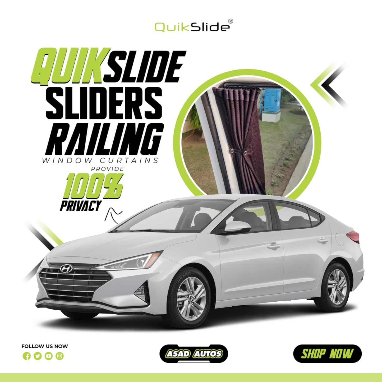 QuikSlide Sliders Railing Curtains for Hyundai Elantra 2021 - 2023 6th

