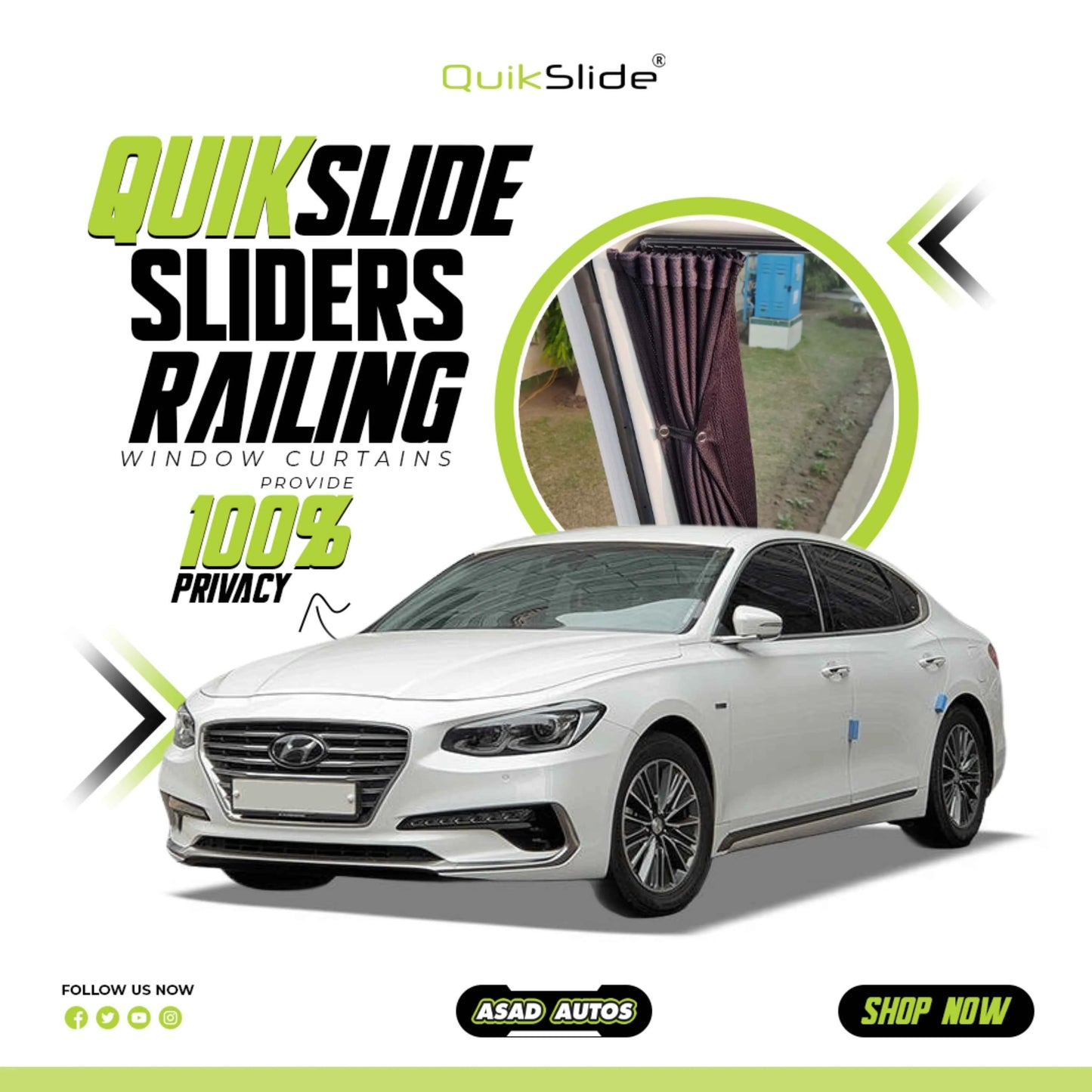 QuikSlide Sliders Railing Curtains for Hyundai Grandeur Gen6 2016-2022