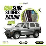 QuikSlide Sliders Railing Curtains for Jeep Cherokee Gen3 2002–2013 car window sun shades with UV protection and privacy coverage
