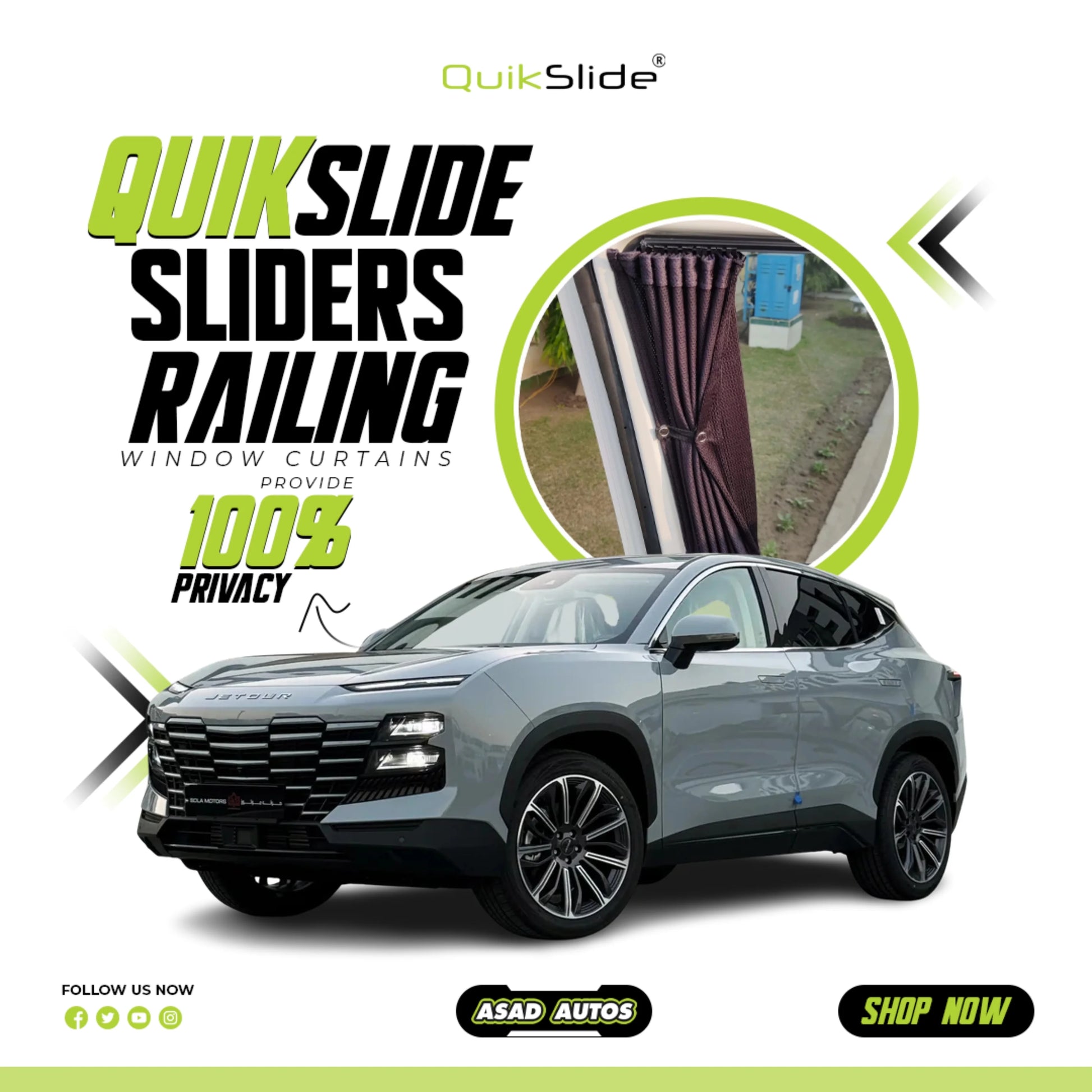QuikSlide Sliders Railing Curtains for Jetour Dashing Gen3 2022–2026 Car Window Sun Shades