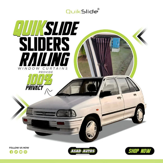 QuikSlide Sliders Railing Curtains for Kia Pride Gen1 (1987-2000) | Sunshade & Privacy