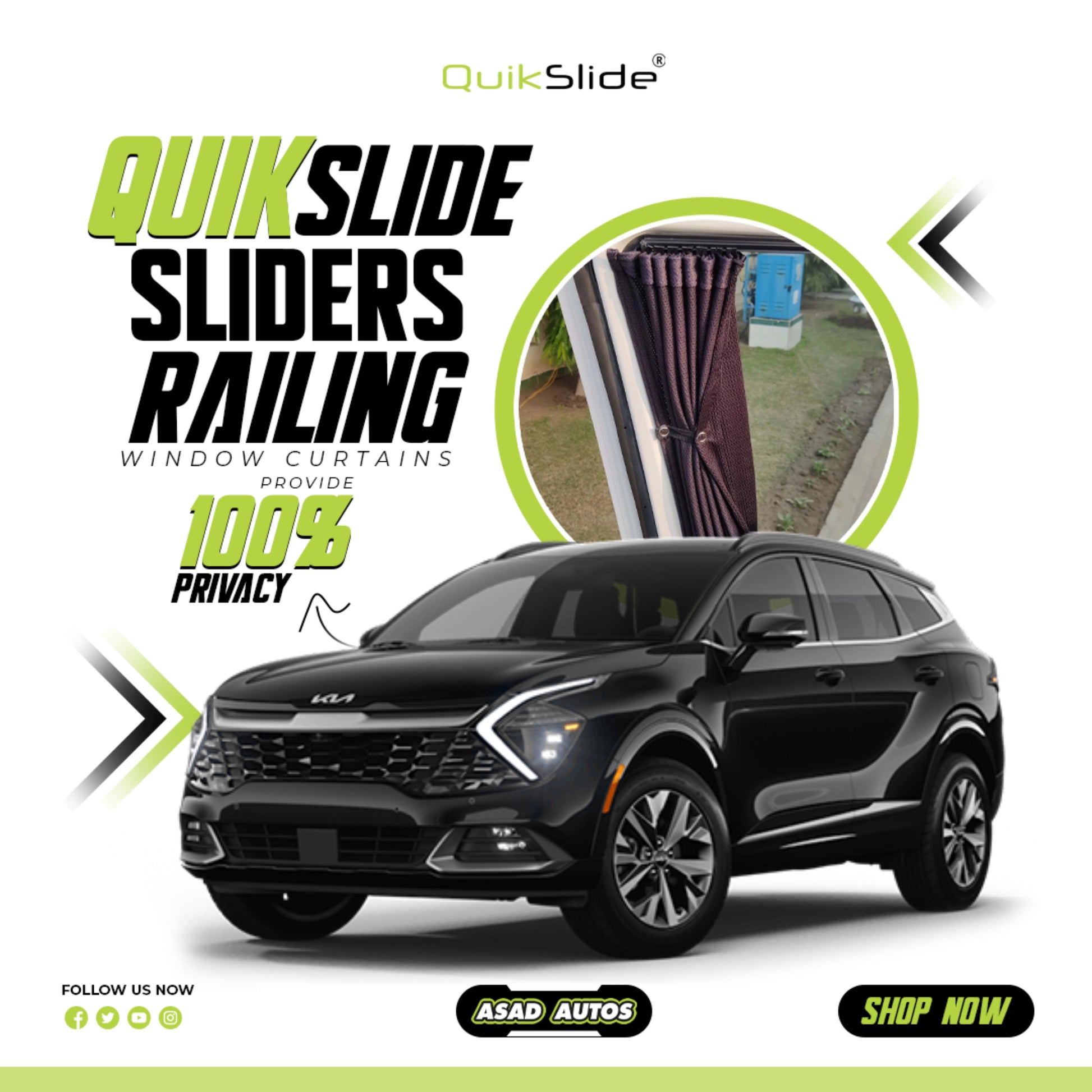 QuikSlide Sliders Railing Curtains for Kia Sportage Gen5 (2023–2025) – Premium Sunshade Privacy Set