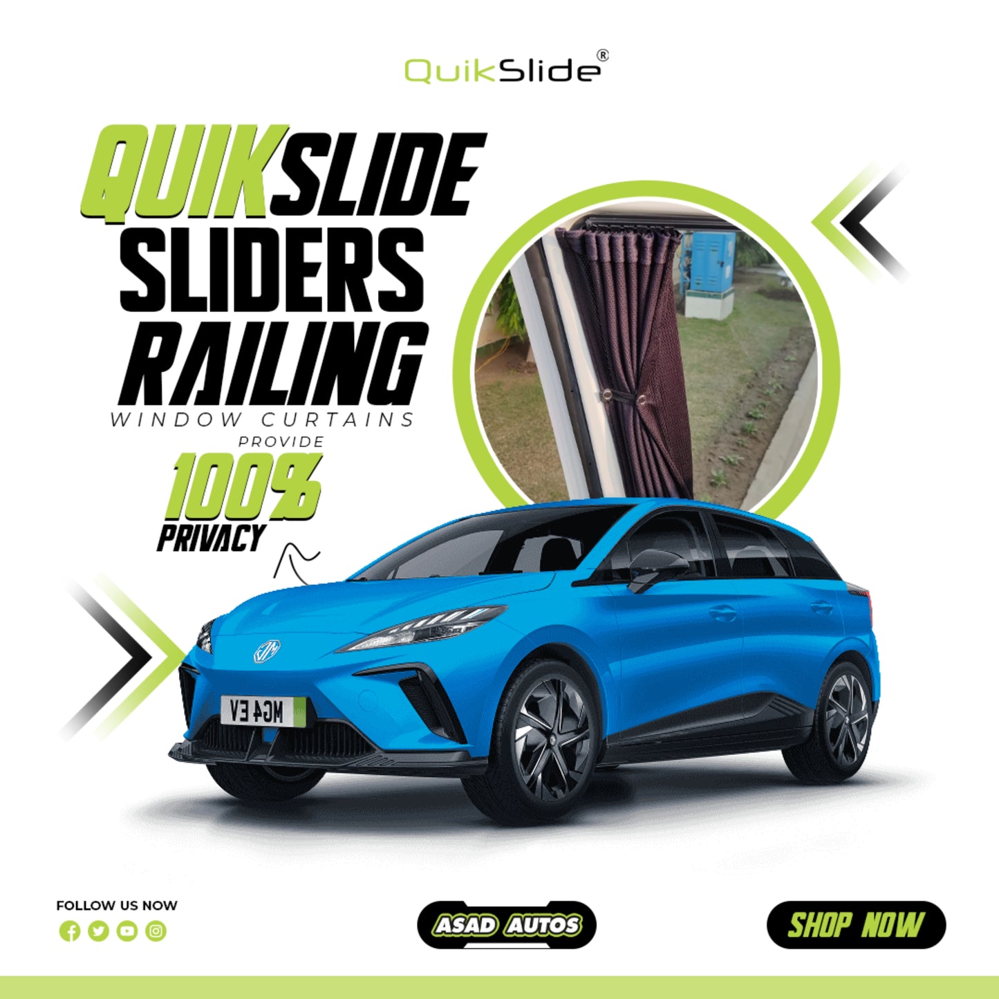 QuikSlide Sliders Railing Curtains for MG4 EV Gen1 (2022-2024) | Custom-Fit Sunshade & Privacy