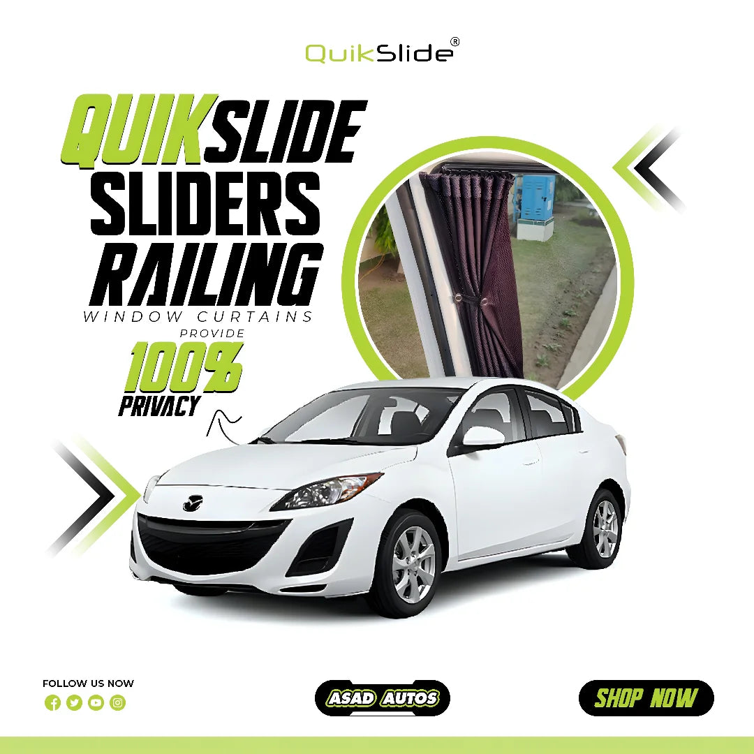 QuikSlide Sliders Railing Curtains for Mazda3 Gen2 Sedan Axela 2010–2013 car window sun shades with UV protection and privacy coverage