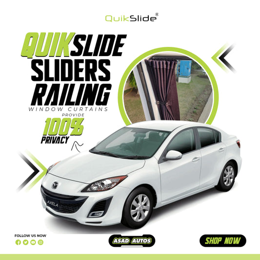 QuikSlide Sliders Railing Curtains for Mazda 3 Gen2 (2010–2013) – Premium Sun Protection & Privacy
