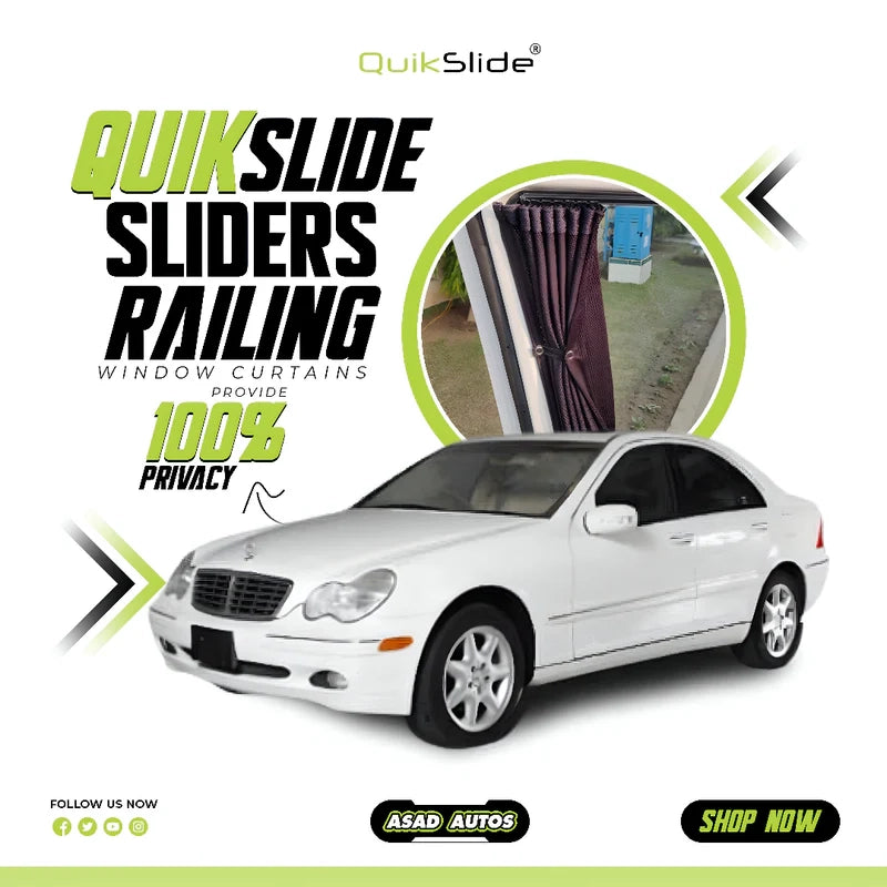QuikSlide Sliders Railing Curtains for Mercedes-Benz C-Class Gen2 W203 (2001-2007) | Sunshade & Privacy