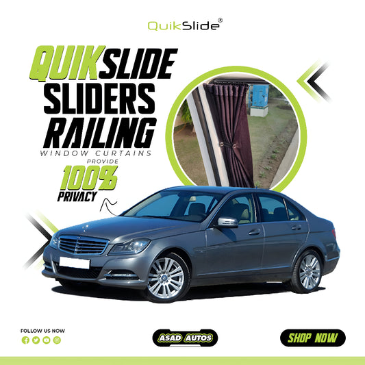 QuikSlide Sliders Railing Curtains for Mercedes-Benz C-Class Gen3 W204 (2006-2015) | Sunshade & Privacy
