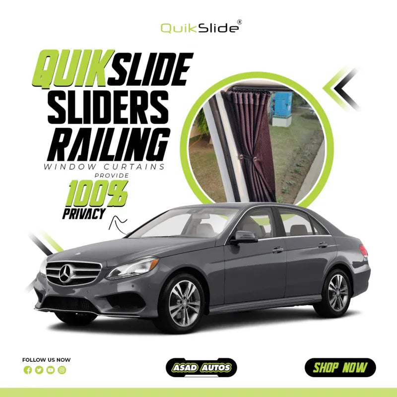QuikSlide Sliders Railing Curtains for Mercedes-Benz E-Class W212 Gen4 (2009-2016) – Premium Luxury Privacy Shades with UV Protection and Sun Block"
