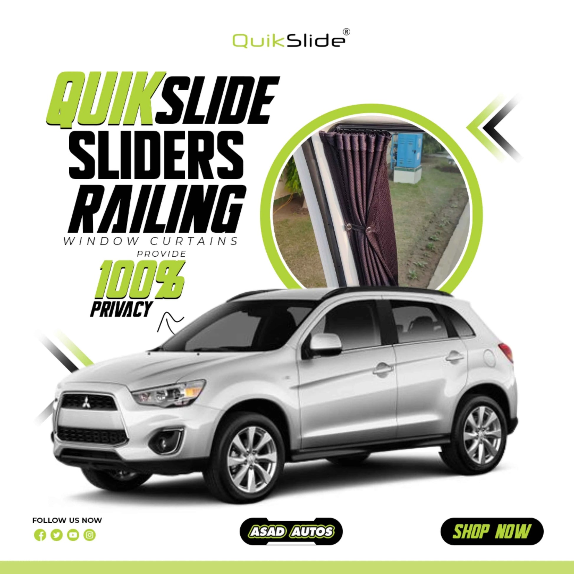 QuikSlide Sliders Railing Curtains for Mitsubishi ASX Gen1 2017-2022