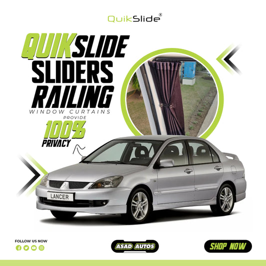 QuikSlide Sliders Railing Curtains for Mitsubishi Lancer 6th Gen (2004-2006) – Premium Privacy and Sun Protection"