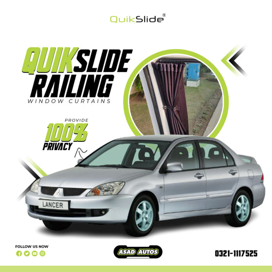 QuikSlide Sliders Railing Curtains for Mitsubishi Lancer Gen6 (2004-2006) | Custom Sunshade & Privacy