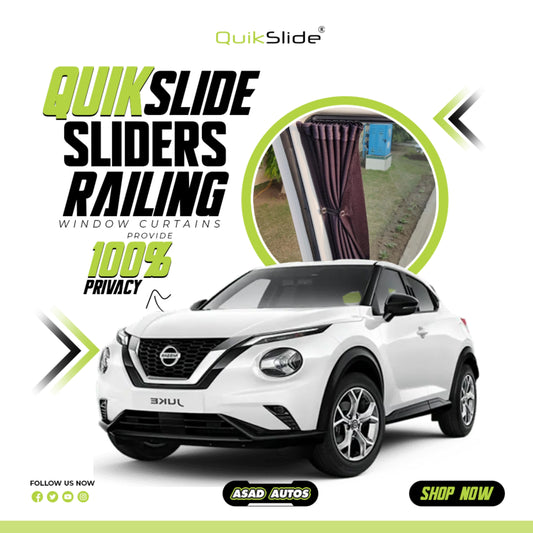 QuikSlide Sliders Railing Curtains for Nissan Juke 1st Gen (2010-2018) – Premium Privacy and Sun Protection"
