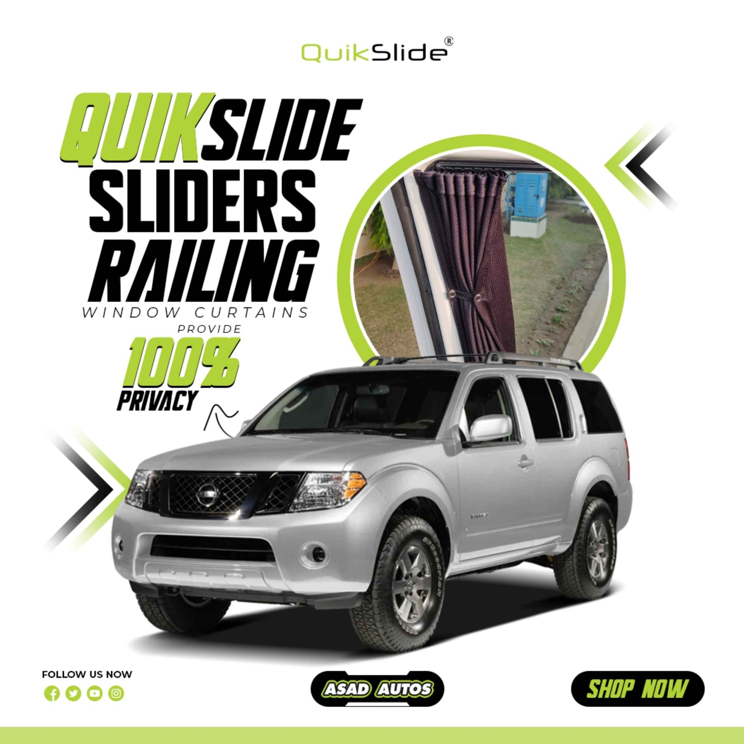 QuikSlide Sliders Railing Curtains for Nissan Pathfinder Gen3 2004-2014