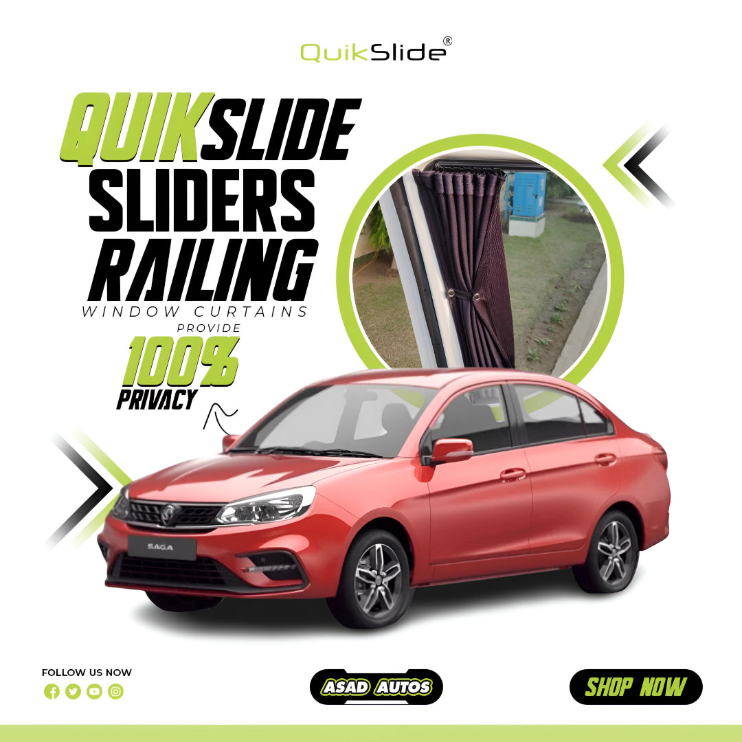 QuikSlide Sliders Railing Curtains for Proton Saga 3rd Gen (2021-2023) – Ultimate Sun Protection and Privacy"