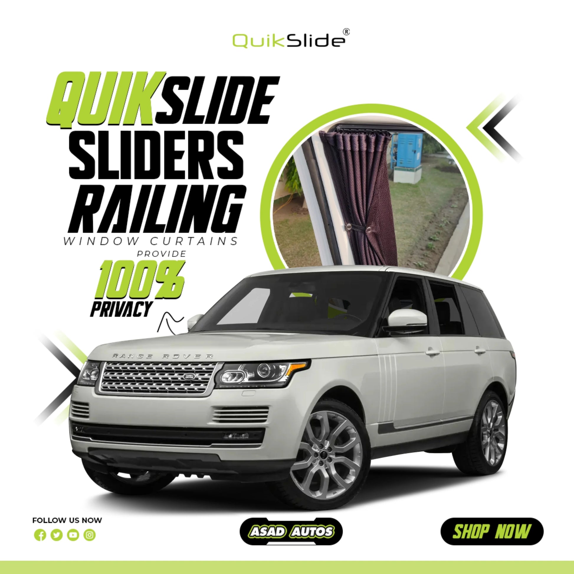 QuikSlide Sliders Railing Curtains for Range Rover Gen4 L405 2013–2021 Car Window Sun Shades