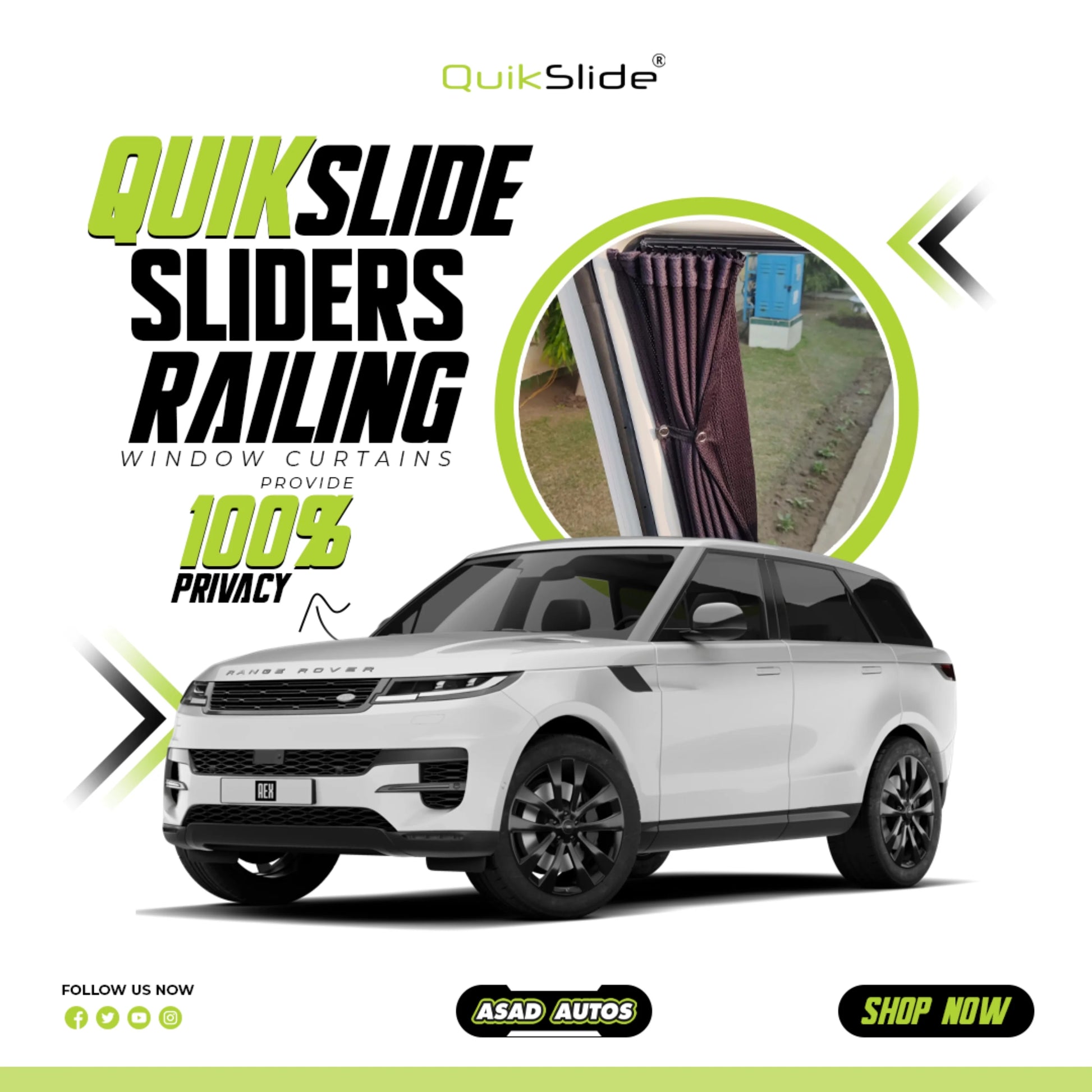 QuikSlide Sliders Railing Curtains for Range Rover Sport Gen2 2013–2022 Car Window Sun Shades