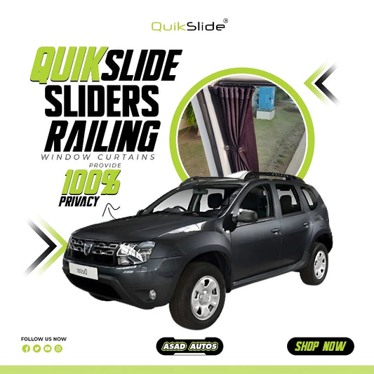QuikSlide Sliders Railing Curtains for Renault Duster Gen1 2010–2017 car window sun shades with UV protection and privacy coverage