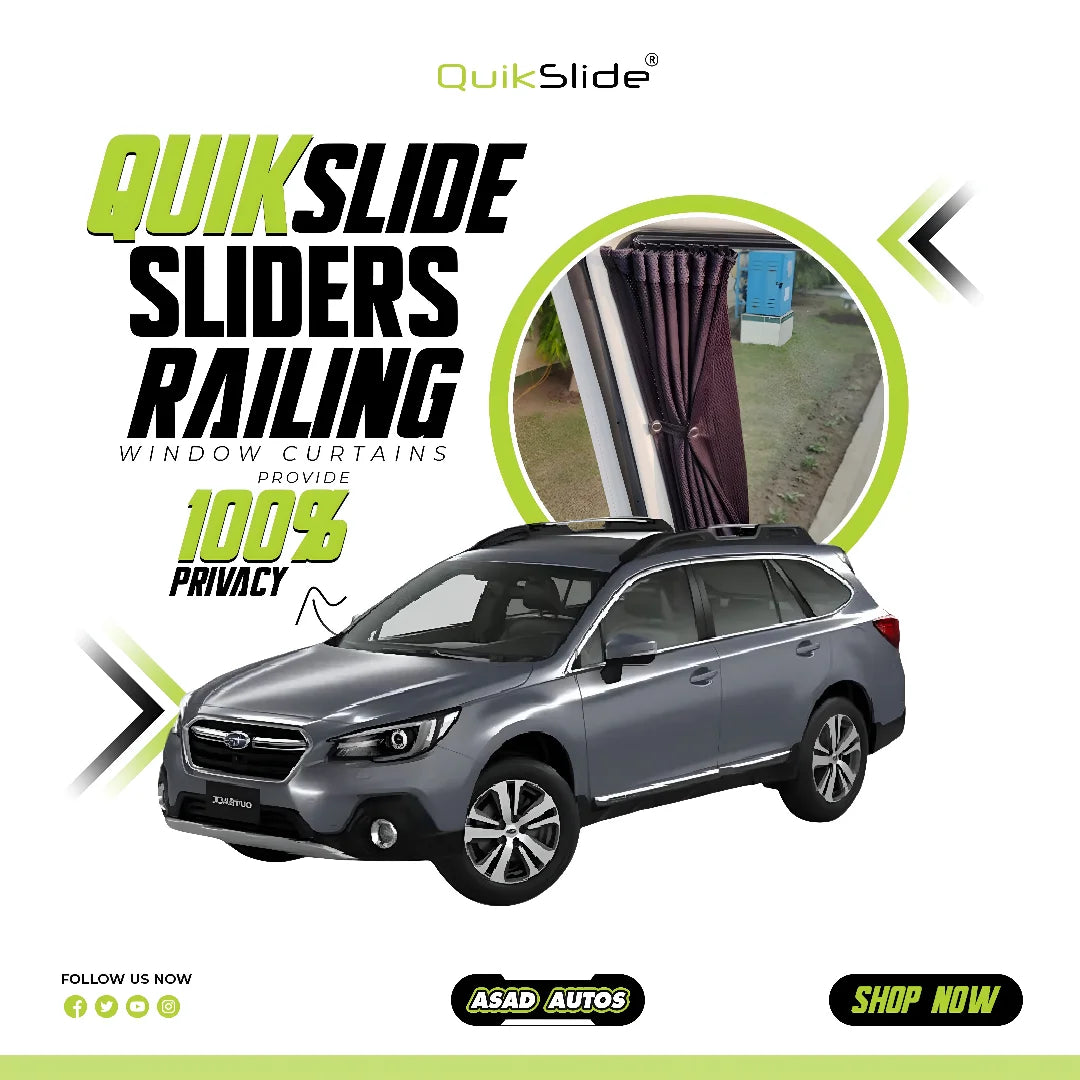 QuikSlide Sliders Railing Curtains for Subaru Outback Gen5 2015–2019 car window sun shades with UV protection and privacy coverage