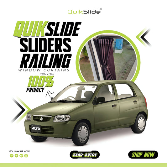 QuikSlide Sliders Railing Curtains for Suzuki Alto Gen5 (2000-2012) – Premium Privacy & Sun Protection"
