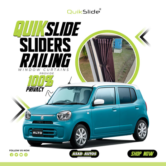 QuikSlide Sliders Railing Curtains for Suzuki Alto Gen9 (2014-2025) – Premium Privacy & Sun Protection"
