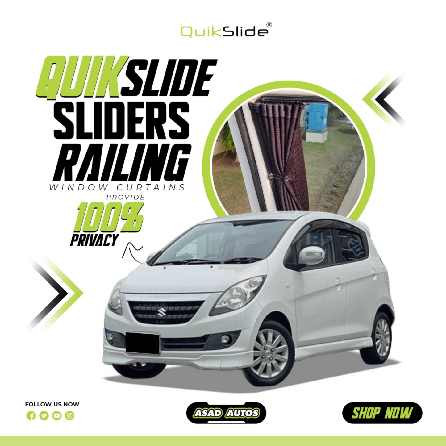 QuikSlide Sliders Railing Curtains for Suzuki Cervo Gen5 (2006-2009) | Sunshade & Privacy