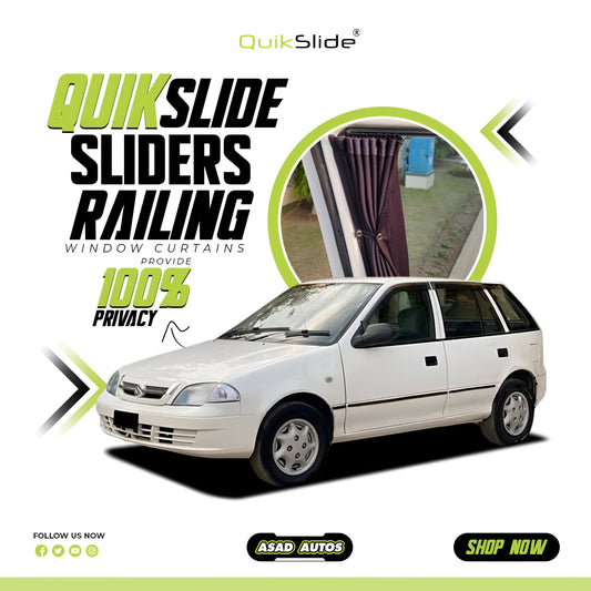 QuikSlide Sliders Railing Curtains for Suzuki Cultus Gen1 (2000-2017) – Premium Privacy & Sun Protection"
