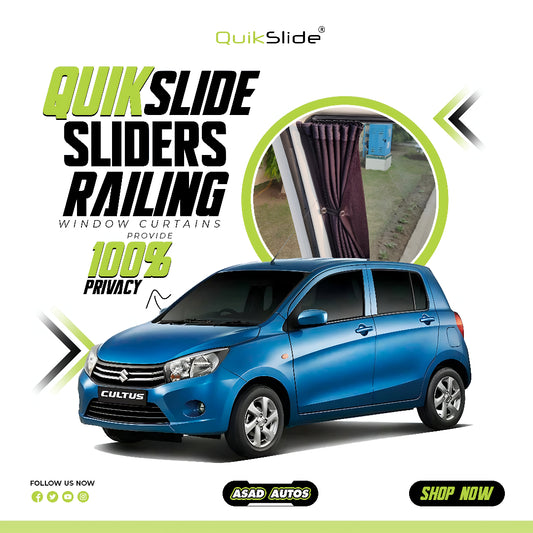 QuikSlide Sliders Railing Curtains for Suzuki Cultus Gen2 (2017-2026) – Premium Privacy & Sun Protection"
