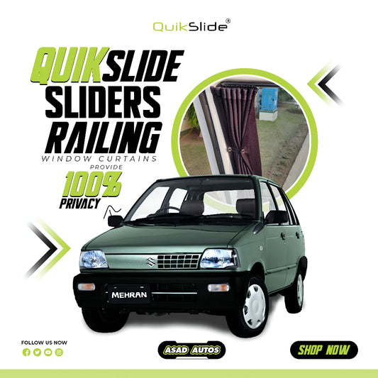 QuikSlide Sliders Railing Curtains for Suzuki Gen 1 Mehran | Custom Fit Window Curtains