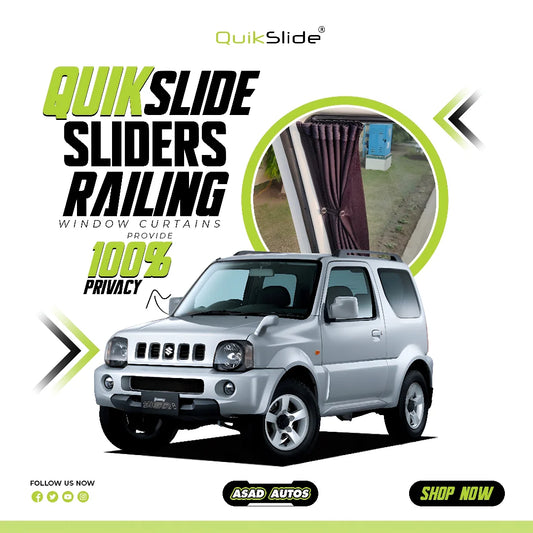 QuikSlide Sliders Railing Curtains for Suzuki Jimny Gen3 1995–1998 car window sun shades with UV protection and privacy coverage