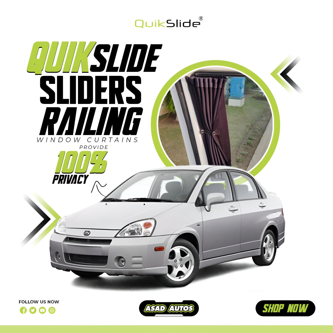 QuikSlide Sliders Railing Curtains for Suzuki Liana 1st Gen (2006-2014) – Premium Privacy and Sun Protection
