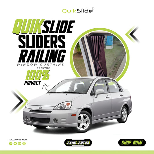 QuikSlide Sliders Railing Curtains for Suzuki Liana 1st Gen (2006-2014) – Premium Privacy and Sun Protection