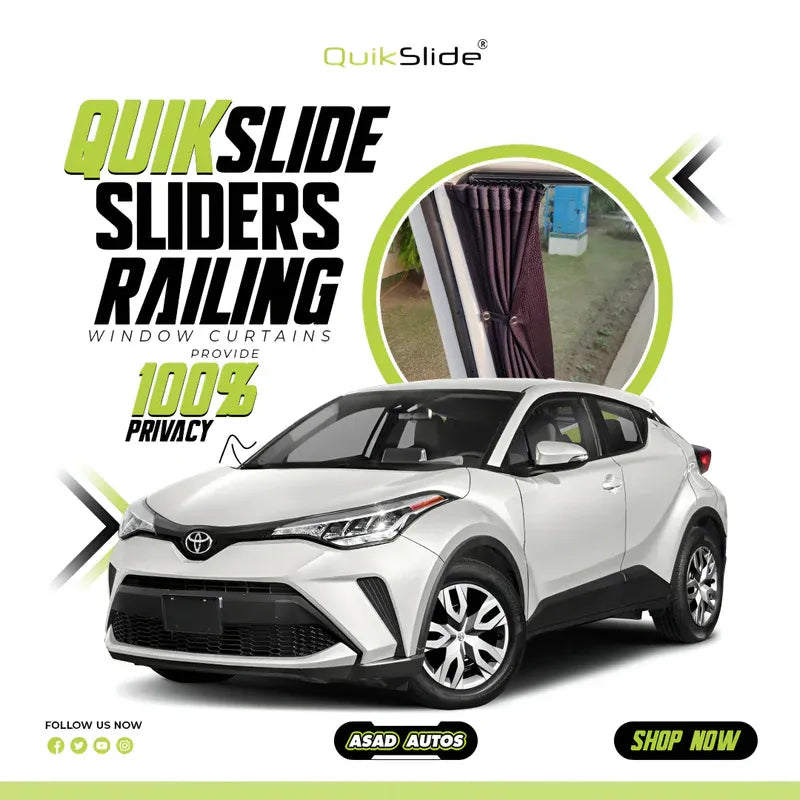 QuikSlide Sliders Railing Curtains for Toyota C-HR (2016-2023) – Premium Custom Fit Privacy Shades with Sun Protection and UV Protection