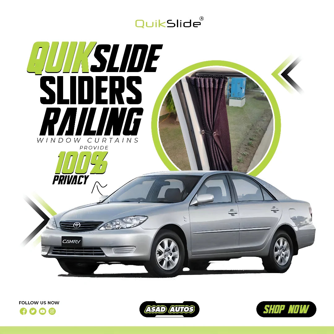 QuikSlide Sliders Railing Curtains for Toyota Camry XV30 (2001 - 2006) – Premium Sunshade Privacy Car Curtains
