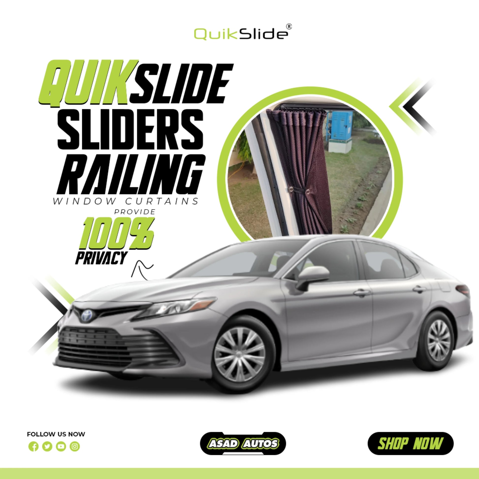 QuikSlide Sliders Railing Curtains for Toyota Camry XV70 (2017 - 2023) – Premium Window Sun Shades Set