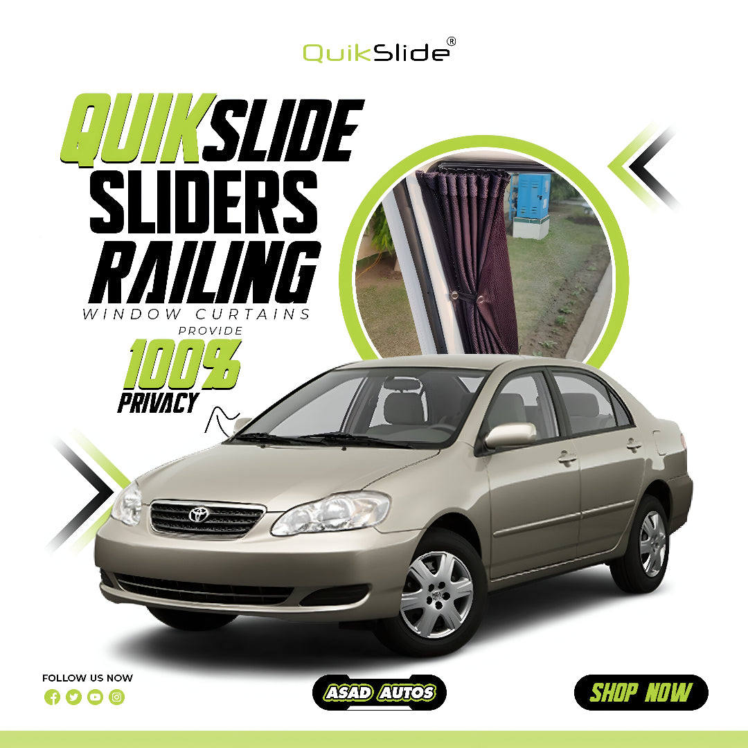 QuikSlide Sliders Railing Curtains for Toyota Corolla (2002-2007) – Custom Fit Privacy Shades for Superior Sun Protection and UV Protection"
