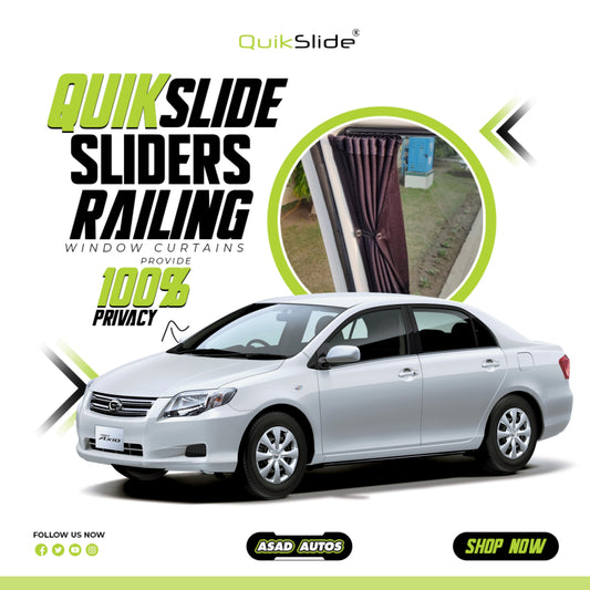 QuikSlide Sliders Railing Curtains for Toyota Corolla Axio (2006-2011) – Premium Custom Fit Privacy Shades with Sun Protection and UV Protection"