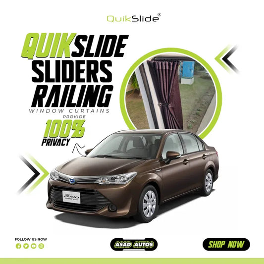 QuikSlide Sliders Railing Curtains for Toyota Corolla Axio (2012-2017) – Premium Custom Fit Privacy Shades with Sun Protection and UV Protection"