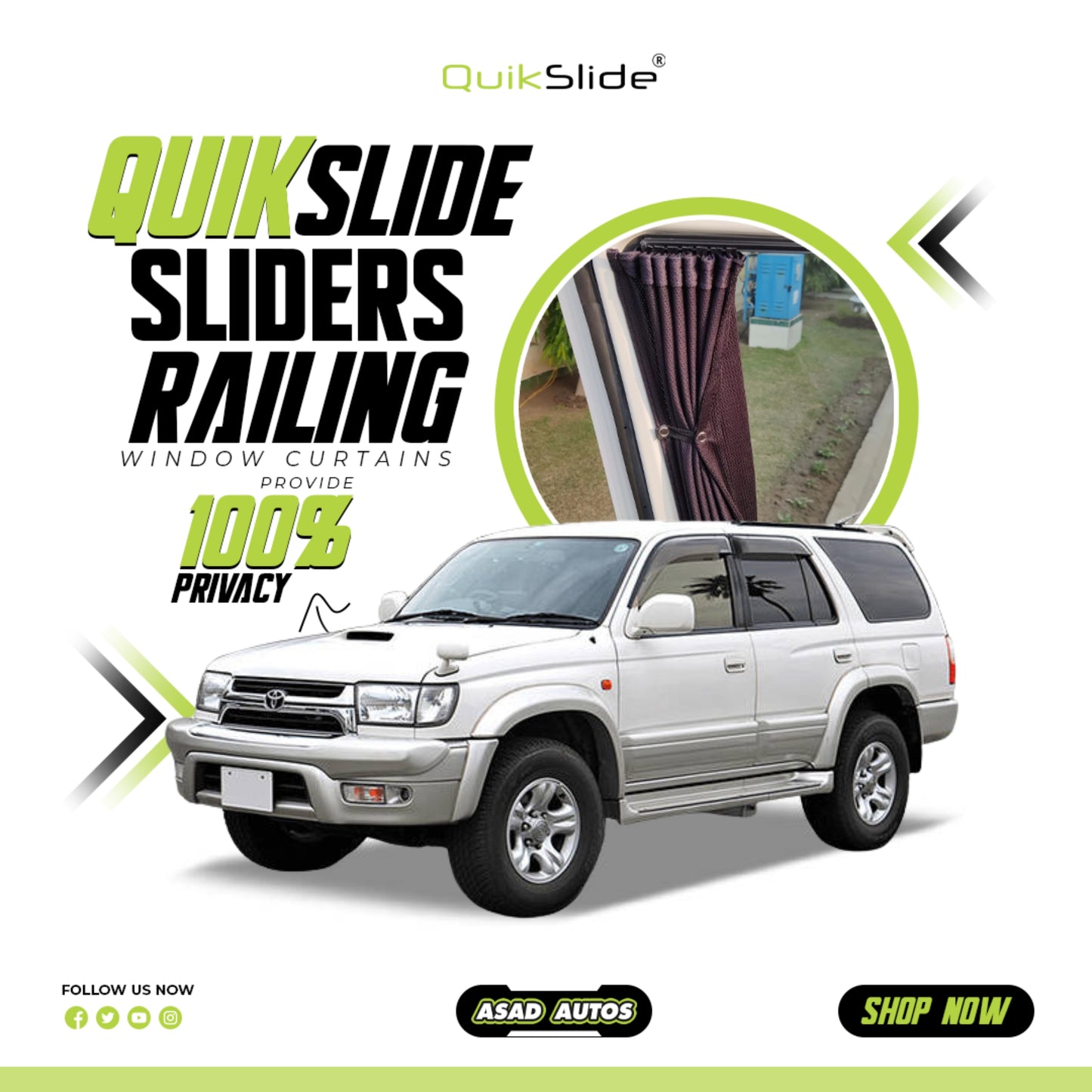 QuikSlide Sliders Railing Curtains for Toyota Hilux Surf Gen3 (1995-2002) | Sunshade & Privacy