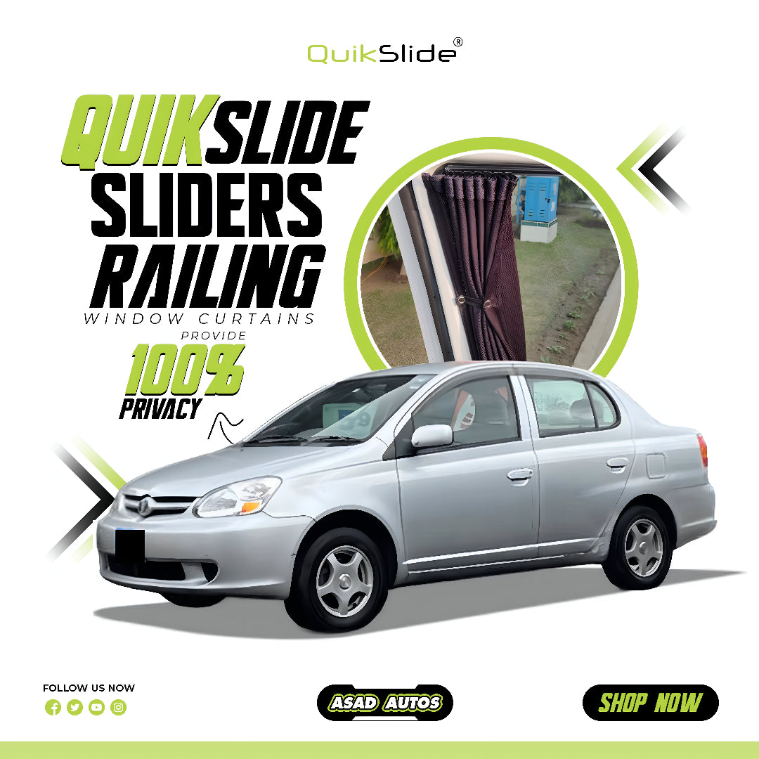 QuikSlide Sliders Railing Curtains for Toyota Platz Echo XP10 (2002-2005) | Sunshade & Privacy
