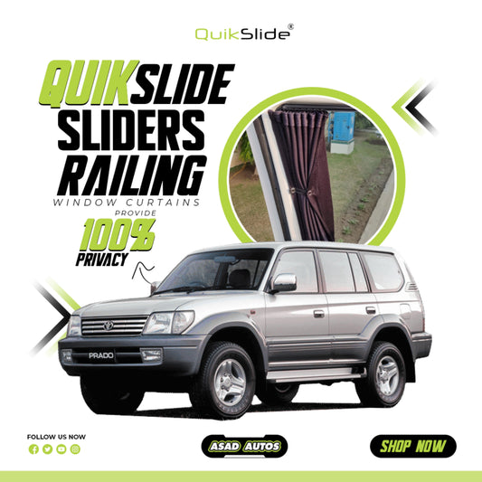 QuikSlide Sliders Railing Curtains for Toyota Prado J90 (1996-2002) – Premium Privacy and Sun Protection"
