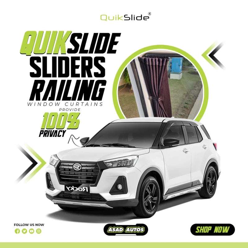 
QuikSlide Sliders Railing Curtains for Toyota Raize (Rocky) (2021-2024) | Sunshade & Privacy
