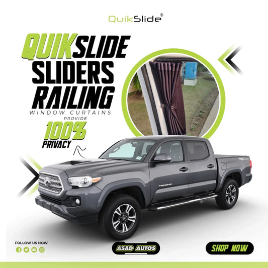QuikSlide Sliders Railing Curtains for Toyota Tacoma Gen3 (2015-2023) | Sunshade & Privacy