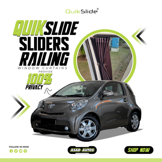QuikSlide Sliders Railing Curtains for Toyota iQ Gen1 (2008-2016) | Sunshade & Privacy