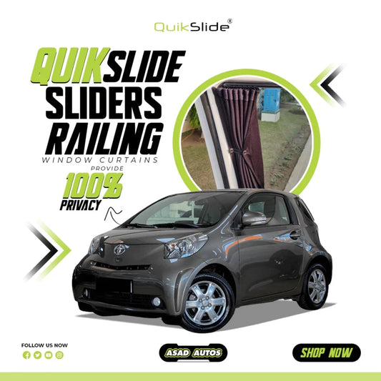 QuikSlide Sliders Railing Curtains for Toyota iQ Gen1 (2008-2016) | Sunshade & Privacy