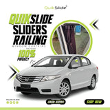 QuikSlide slider railing curtains installed on Honda City 2009-2020 5th Gen side window for privacy and UV protection