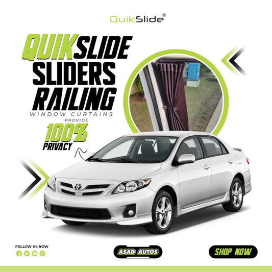QuikSlide Sliders Railing Curtains installed in Toyota Corolla 10th Gen (2014-2017)"
