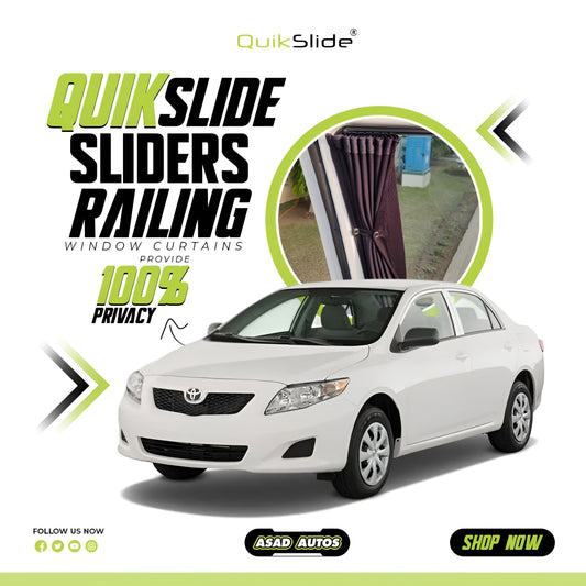 QuikSlide Sliders Railing Curtains installed in Toyota Corolla 2008-2013 (9th Gen)"
