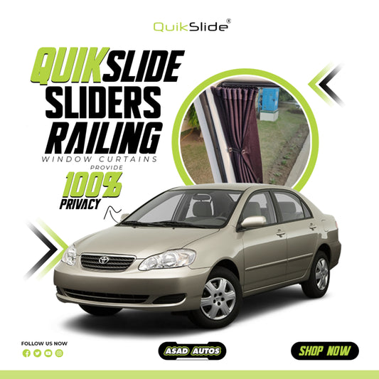 QuikSlide Sliders Railing Curtains installed in Toyota Corolla 2008-2013 (9th Gen)"
